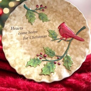 Cracker Barrel Christmas Centerpiece Plate Holiday Garden Red Cardinal 11.5” EUC